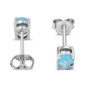 5x7mm Oval Prong-Set Blue Topaz Stone Sterling Silver Stud Earrings - e446